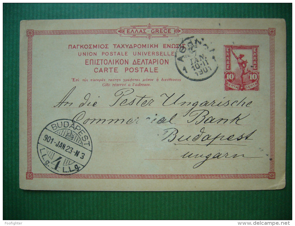 Greece: Postal Stationery Entier Ganzsache - Carte Postale 10 Lepta - Athen - Budapest - 21. 1. 1901 - Postal Stationery