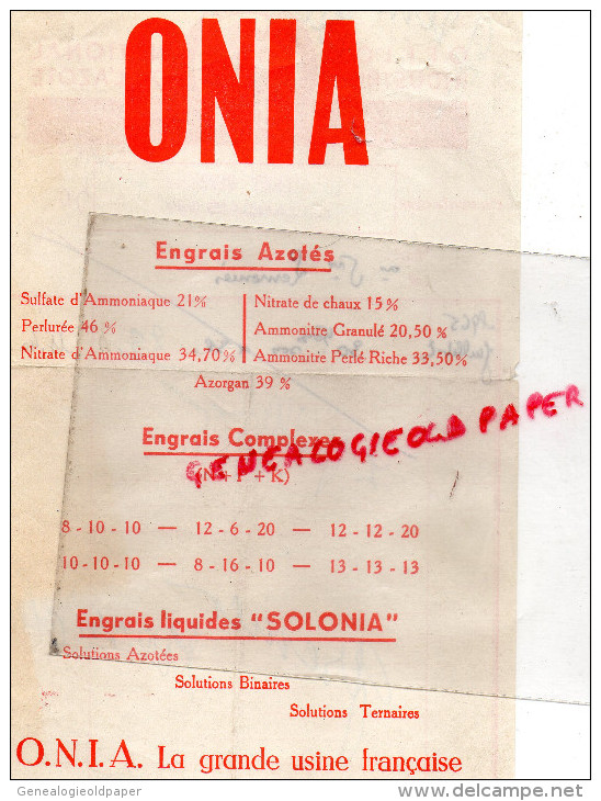 31 - TOULOUSE - 36- BUZANCAIS- FACTURE ONIA- OFFICE NATIONAL INDUSTRIEL DE L' AZOTE-1965 - 1950 - ...