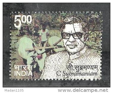 INDIA, 2010, FINE USED, 1 V, C Subramaniam, Agriculture, Cow, Farmer, - Gebruikt