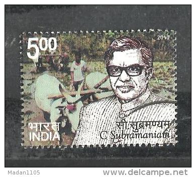 INDIA, 2010, FINE USED, 1 V, C Subramaniam, Agriculture, Cow, Farmer, - Oblitérés