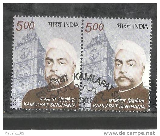 INDIA, 2010, FIRST DAY CANCELLED, PAIR,  Kamlapat Singhania, Industrialist, Clock,  Tower, Architecture - Usati