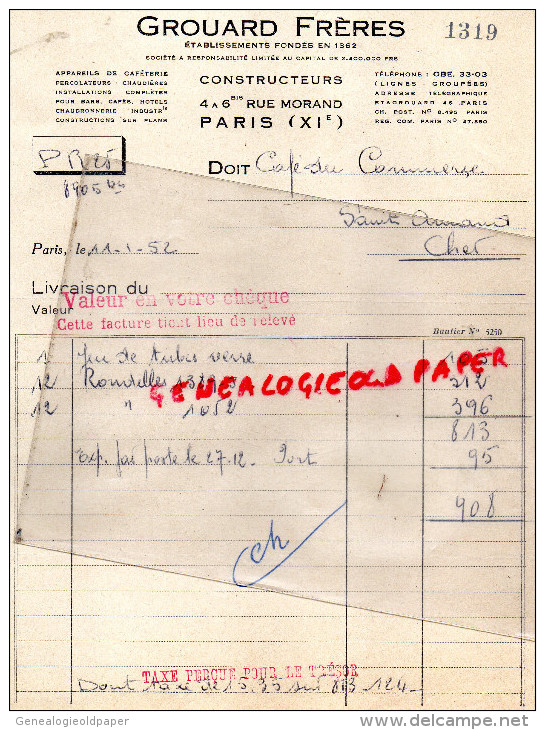 75 - PARIS - FACTURE GROUARD FRERES - CONSTRUCTEUR- 4-6 RUE LORAND- 1952 - 1950 - ...