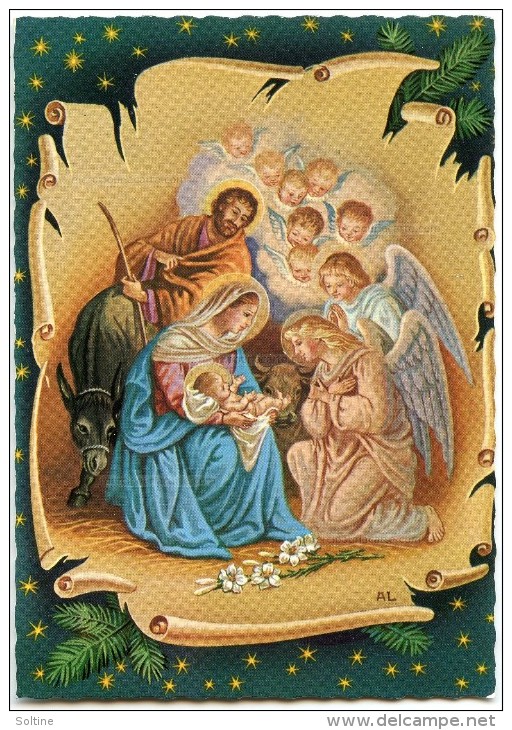 La Nativité  - Des Anges Et Têtes Ailées En Adoration Devant Jésus - Marie Joseph, Fleur De Lys - Non écrite - 2 Scans - Autres & Non Classés