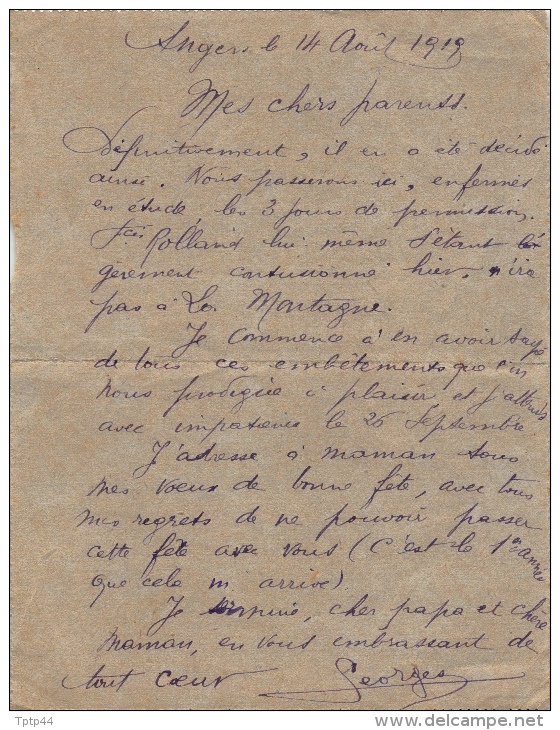 CARTE-LETTRE Postée ANGERS (49) Pour LE PELLERIN (44) - 1919 - Autres & Non Classés