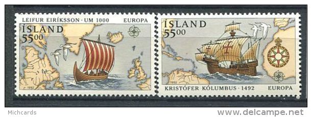 153 ISLANDE 1992 - Europa Bateau Carte (Yvert 715/16) Neuf ** (MNH) Sans Trace De Charniere - Neufs