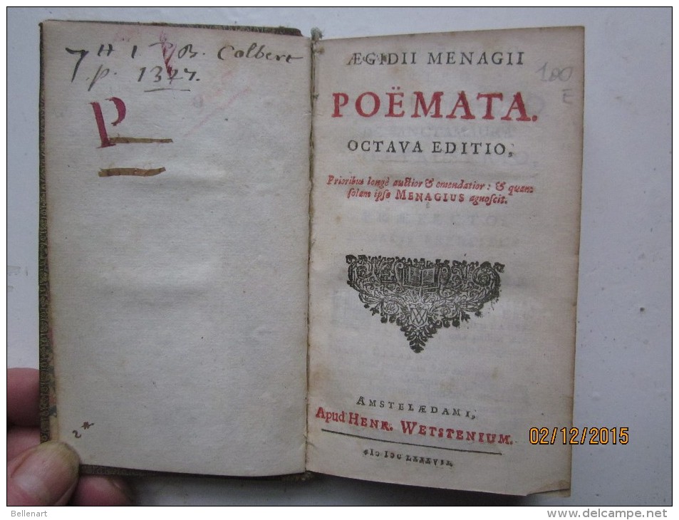 ELZEVIER -AEGIDII MENAGII ( G.MENAGE )  POEMATA -  AMSTELAEDAMI - Apud.HENR.WETSTENIUM- 1687 - Jusque 1700