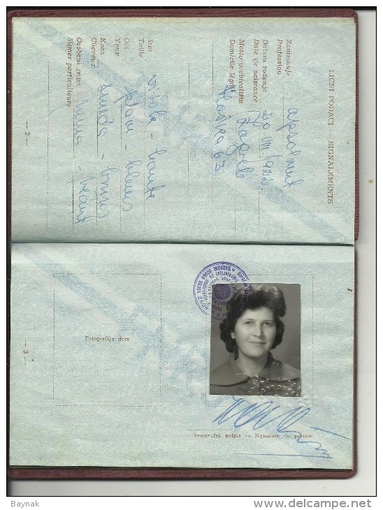 FNR14  --  F. N. R. YUGOSLAVIA  ---  PASSPORT  ---   LADY PHOTO  --  1961  --   FUL OF VISAS   --  12 X  ITALIA - Historische Dokumente