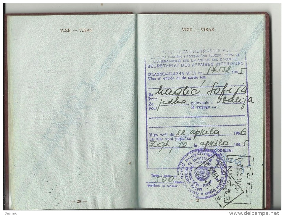 FNR14  --  F. N. R. YUGOSLAVIA  ---  PASSPORT  ---   LADY PHOTO  --  1961  --   FUL OF VISAS   --  12 X  ITALIA