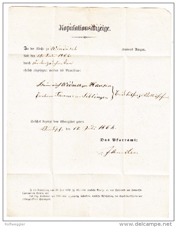 Heimat AG Windisch Belkenstempel Blau 15.7.1864 Brugg Brief Nach Siblingen Rücks. Zugstempel Zürich Romanshorn - Briefe U. Dokumente