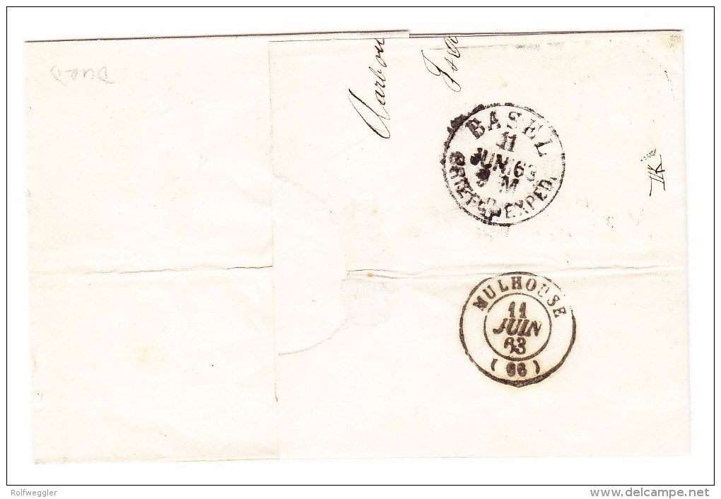 Heimat AG Aarburg 11.6.1863 Einkreisst. Mit Waagr. Paar 20Rp. Strubel Brief (ohnen Inhalt) Nach Mulhouse - Storia Postale