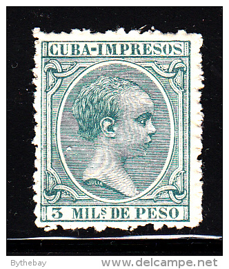 Cuba MH Scott #P28 3m King Alfonso XIII, Blue Green - Newspaper Stamp - Cuba (1874-1898)