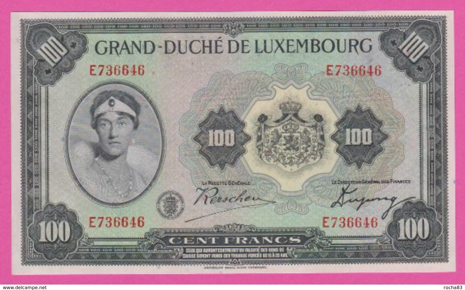 LUXEMBOURG - 100 Francs Non Daté ( 1934 ) - Pick 39a NEUF - Luxembourg