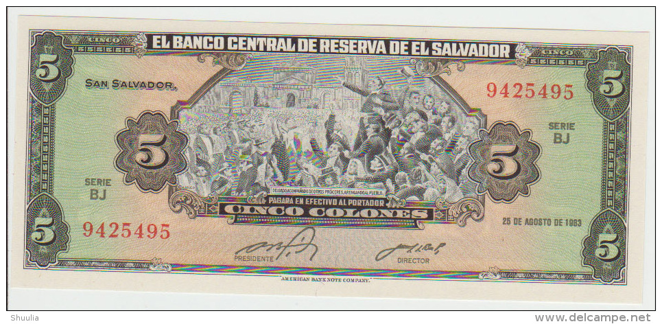 El Salvador 5 Colon 1983 Pick 134a UNC - El Salvador