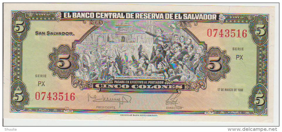 El Salvador 5 Colon 1988 Pick 134b UNC - Salvador