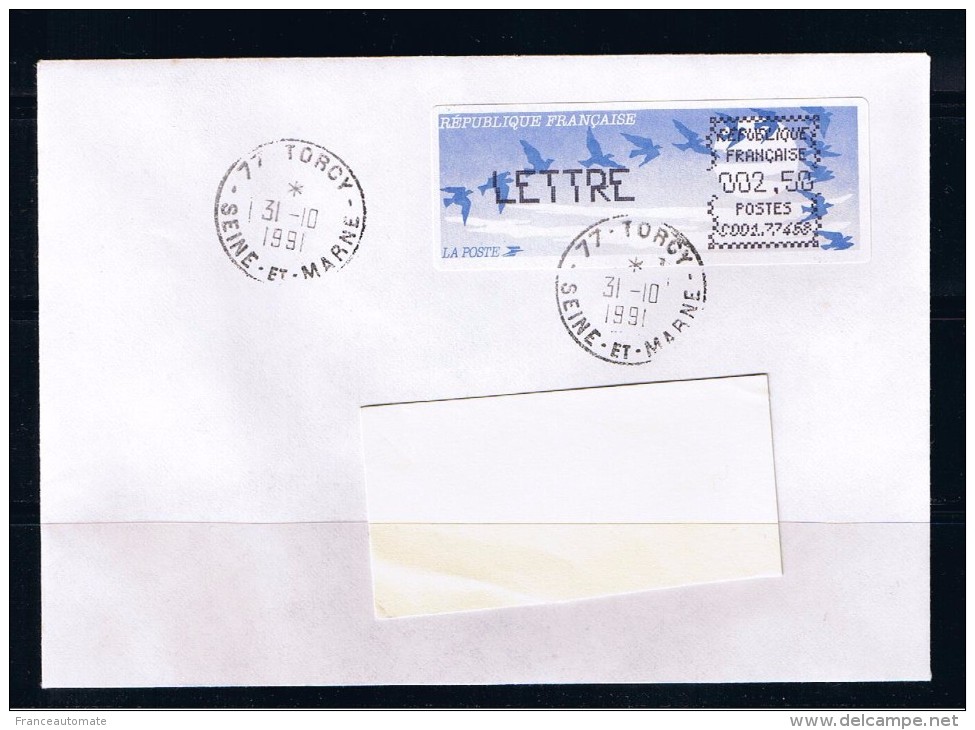 ATM, PLI, LETTRE 2.50, LSA, CROUZET AIGUILLES DECALEES, PAPIER JUBERT, TORCY,  C001 77468. - 1990 « Oiseaux De Jubert »