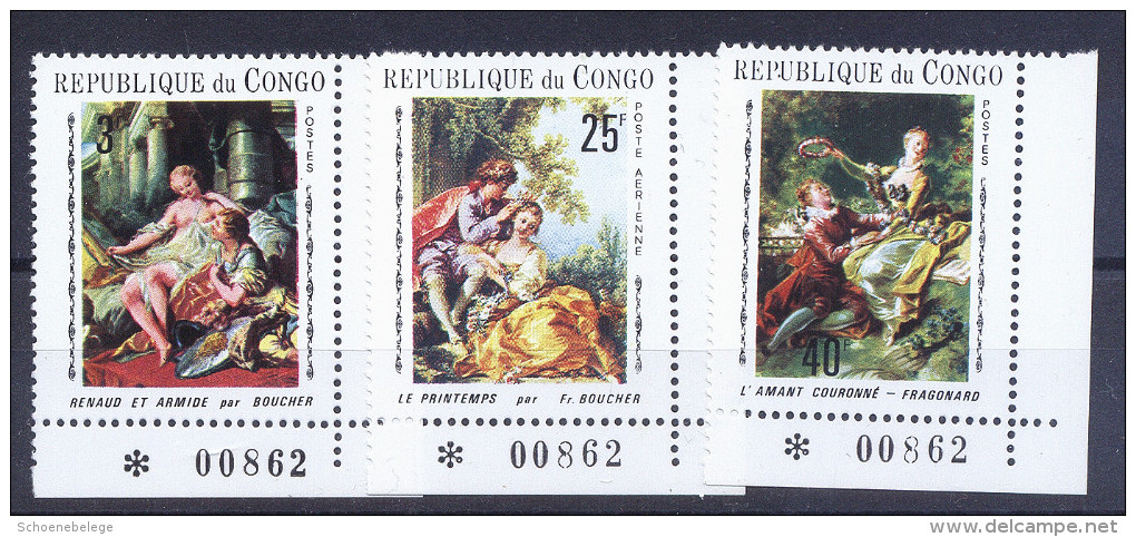 A3570) Rep. Du Congo Gemälde 3 Werte ** Eckrand MNH - Ungebraucht