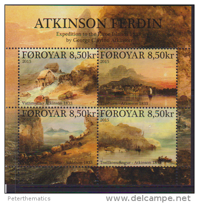 FAROES,  2015, MNH,ATKINSON EXPEDITION TO THE FAROES ISLANDS, BOATS, MOUNTAINS, PAINTINGS, ART, SHEETLET OF 4v - Other & Unclassified