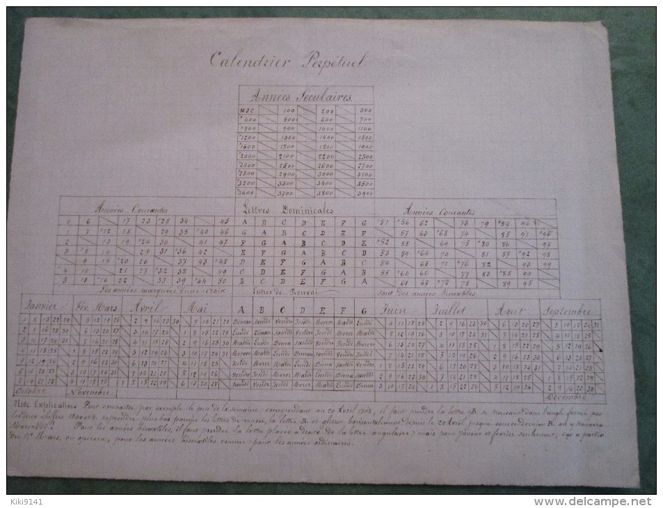 CALENDRIER PERPETUEL MANUSCRIT - Autres & Non Classés