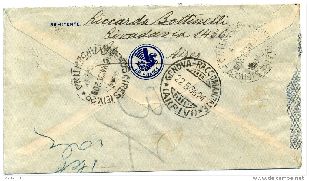 23.MAG.36 ARGENTINA AIRFRANCE BUENOS AIRES - GENOVA (ITALIA) - Storia Postale