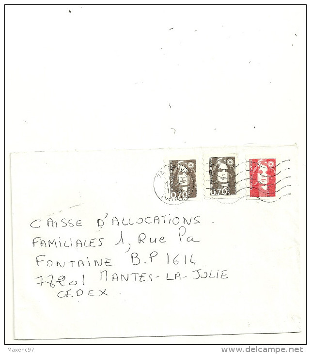 LETTRE  AVEC 2 TIMBRES 70c BRIAT COUPE ONDULEE ET TVP DE CARNET STERNER EN 1995 - 1961-....