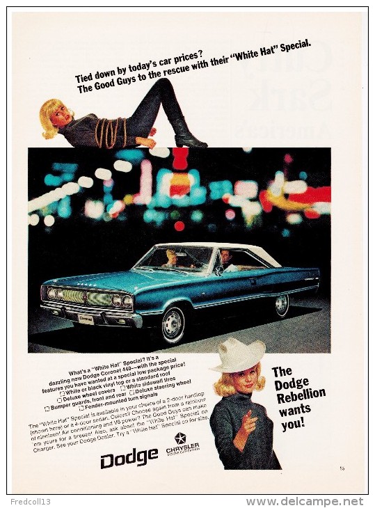 DODGE CORONET PUBLICITE ISSUE D´UN MAGAZINE 1967 FORMAT 21 X 28.5 USA - Advertising