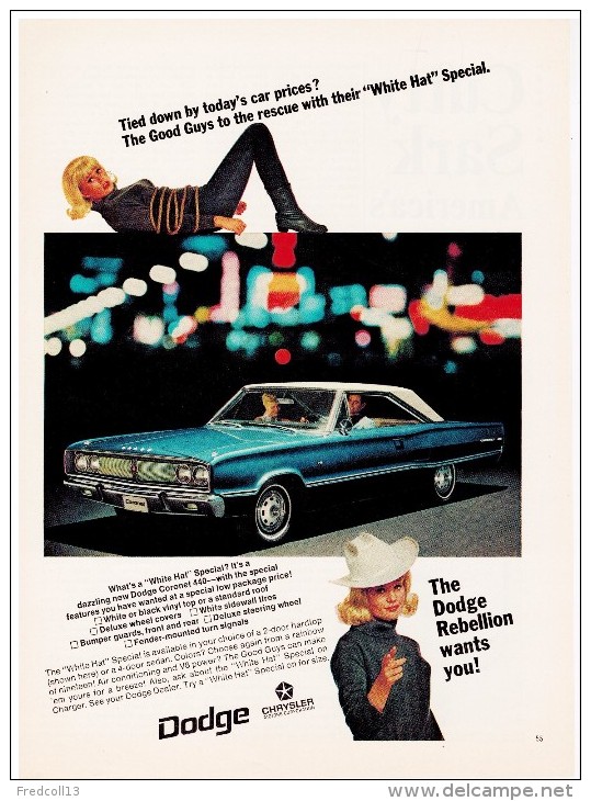 DODGE CORONET PUBLICITE ISSUE D´UN MAGAZINE 1967 FORMAT 21 X 28.5 USA - Publicités