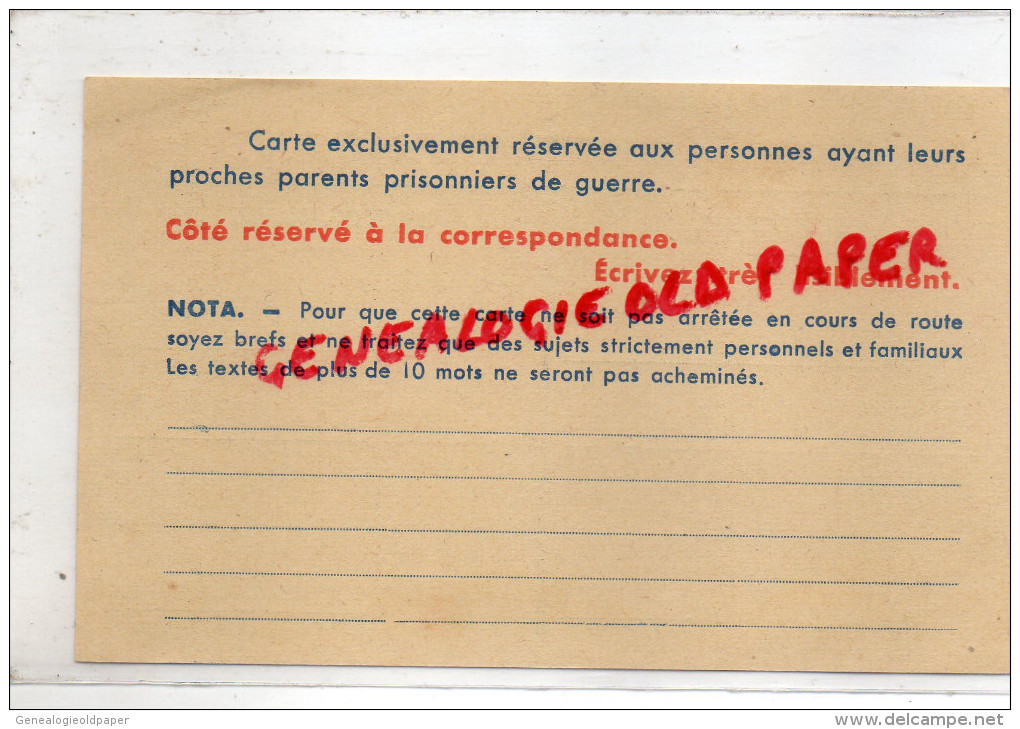 CROIX ROUGE - GUERRE 1939-1945- WW2-  RESERVEES AUX PERSONNES AYANT DES PARENTS PRISONNIERS DE GUERRE - Croix-Rouge