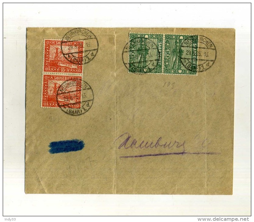 - SARRE 1920/35 . AFFRANCHISSEMENT COMPOSE SUR LETTRE DE 1926 DE NEUNKIRCHEN POUR HAMBOURG . - Covers & Documents