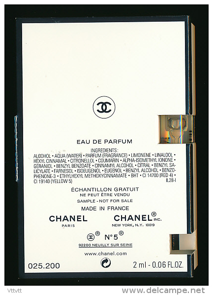 Perfume samples (testers) - CHANEL, N° 5, Eau Première, Vaporisateur Spray, Eau  de Parfum, 2 ml, échantillon tube sur carte, jamais ouvert