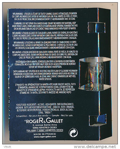 ROGER &amp; GALLET, L'Homme Sport, Eau De Toilette, Vaporisateur, 1,5 Ml, échantillon Tube Sur Carte, Jamais Ouvert - Echantillons (tubes Sur Carte)