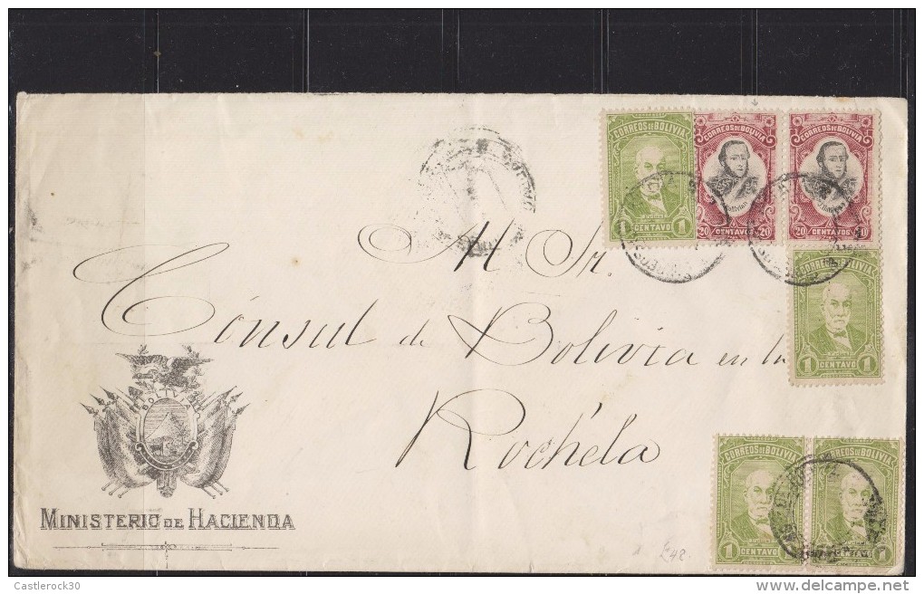 E) 1908 BOLIVIA, NICE LARGE ENVELOPE CIRCULATED, TO FRANCE VIA CALLO XF - Bolivia