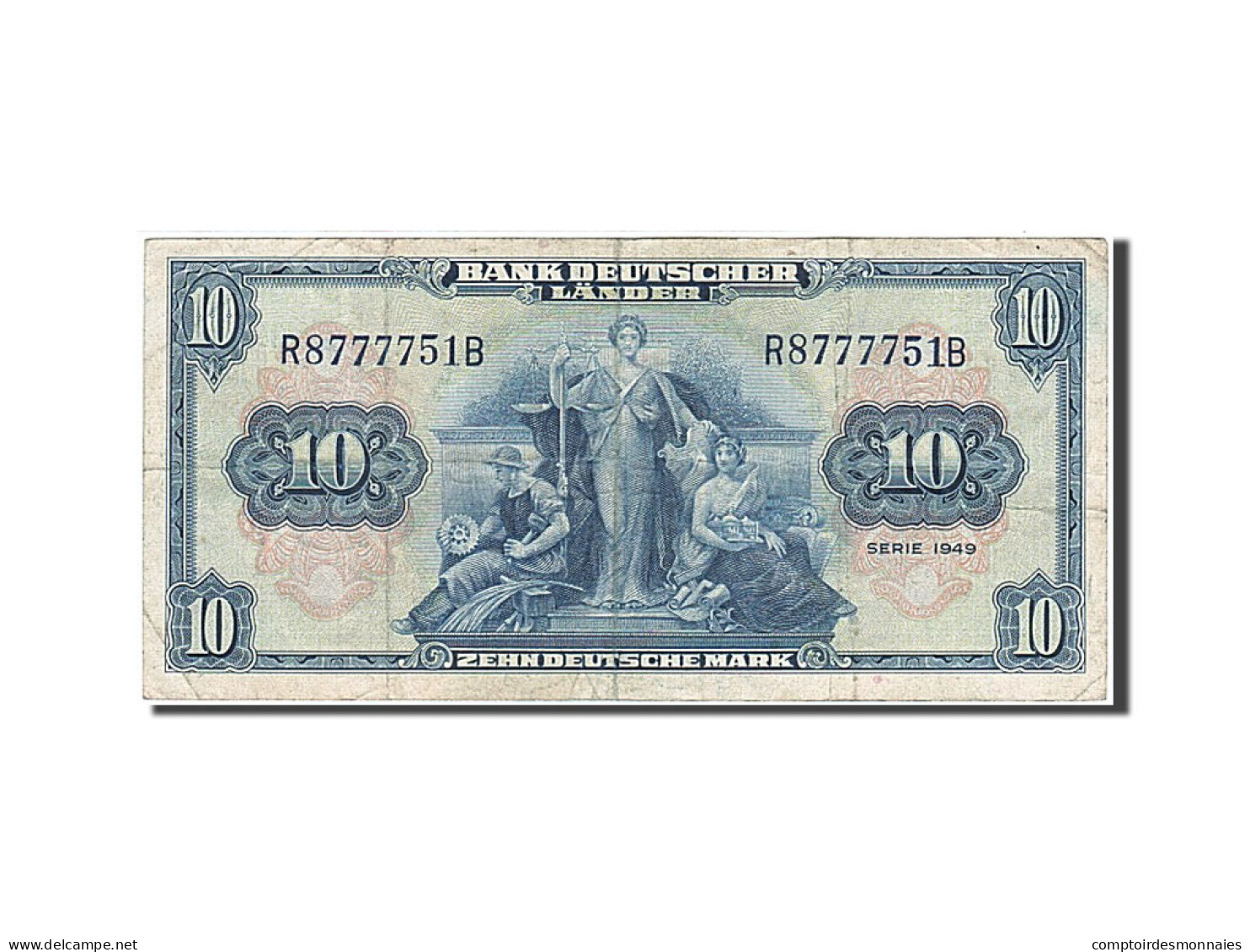 Billet, République Fédérale Allemande, 10 Deutsche Mark, 1949, 1949-08-22, TB - 10 Deutsche Mark