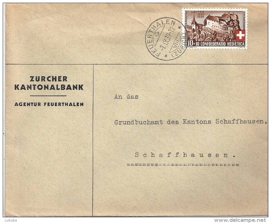 Motiv Brief  "Zürcher Kantonalbank, Feuerthalen"          1939 - Briefe U. Dokumente