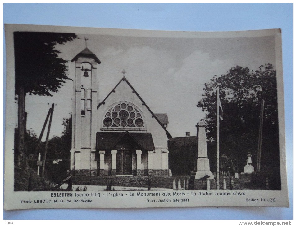 ESLETTE  L'Eglise  Le Monument Aux Morts  La Statue De Jeanne D'Arc - Altri & Non Classificati