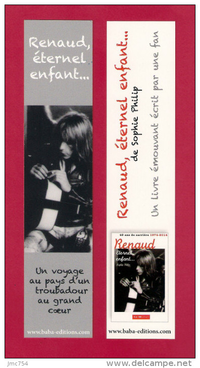 Marque Page. Bookmark.   Chanteur.  RENAUD.   Baba éditions - Bookmarks