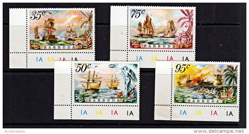 A5048 BARBUDA 1975, SG 223-6 Sea Battles, MNH (ships) - Antigua Y Barbuda (1981-...)