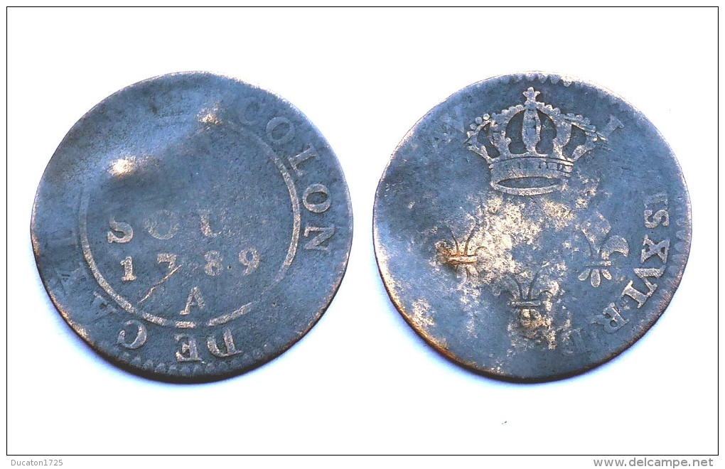 2 Sous De Cayenne 1789 A. Guyane. Louis XVI°. Colonies Francaises. Billon - 1774-1791 Luis XVI