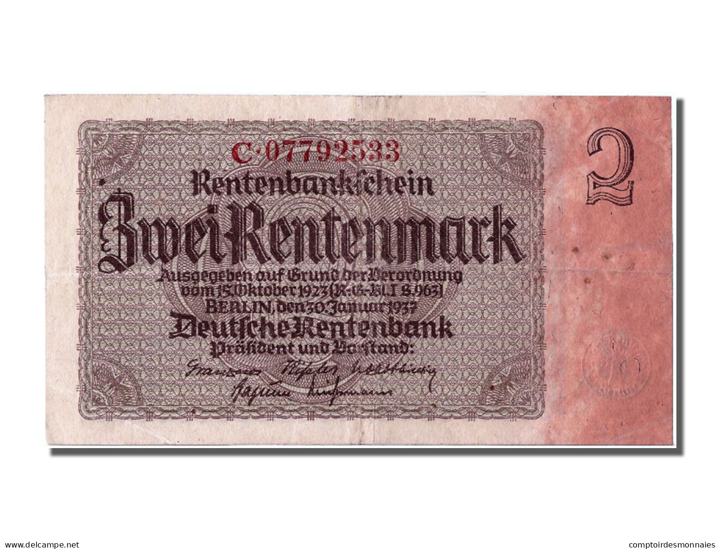 Billet, Allemagne, 2 Rentenmark, 1937, 1937-01-30, TTB - 2 Rentenmark