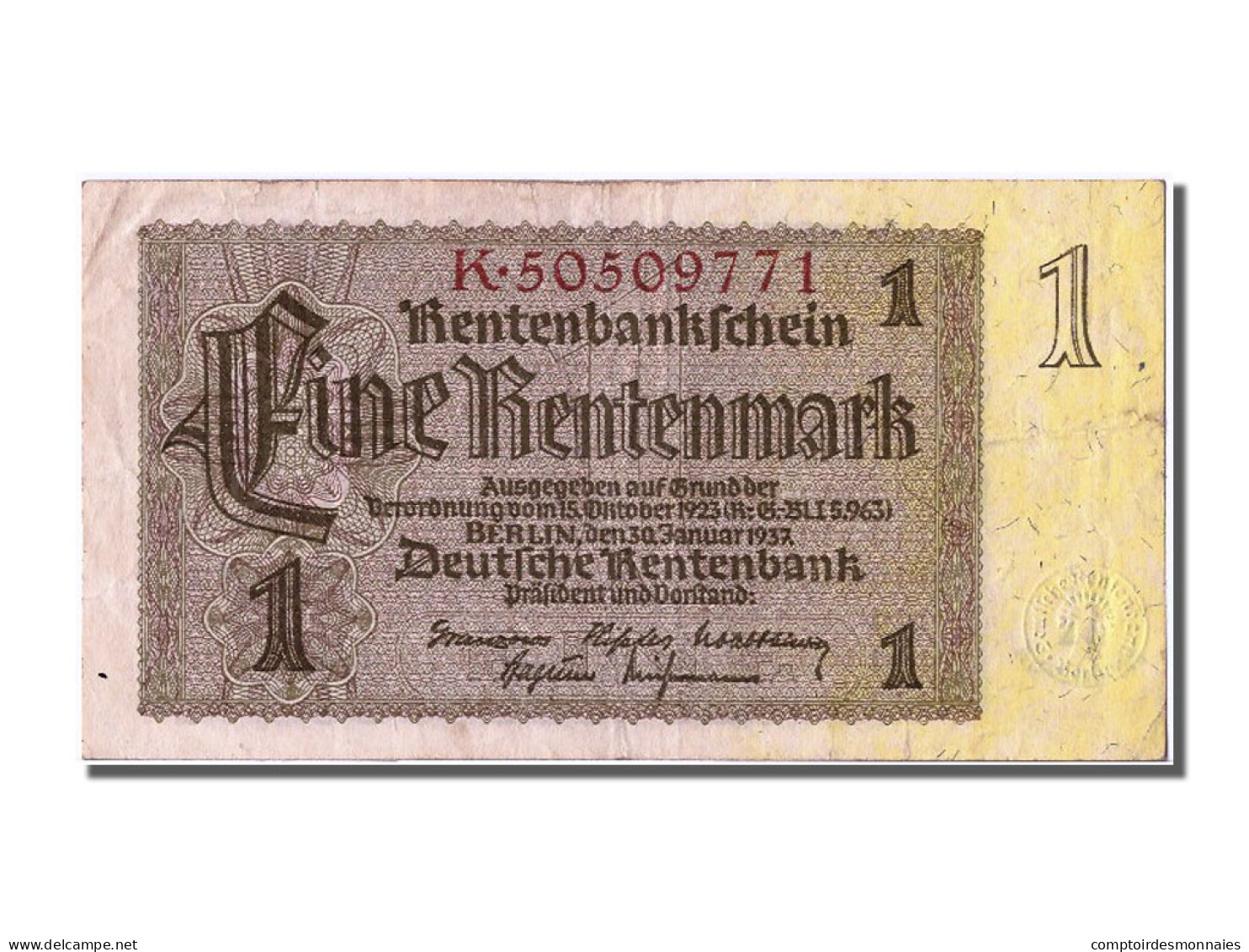 Billet, Allemagne, 1 Rentenmark, 1937, 1937-01-30, TTB - 1 Rentenmark