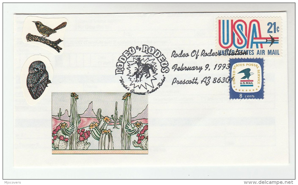 1993 Prescott  ARIZONA ' RODEO Of RODEOS '  EVENT COVER USA  Illus CACTUS Label  Stamps Cacti Horse Horses - Cactusses