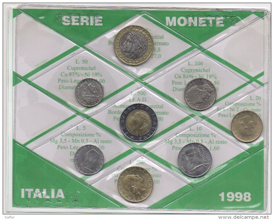 ITALIA REPUBBLICA - 1998  Serie 8 Monete  FDC Da Zecca - Set Fior Di Conio