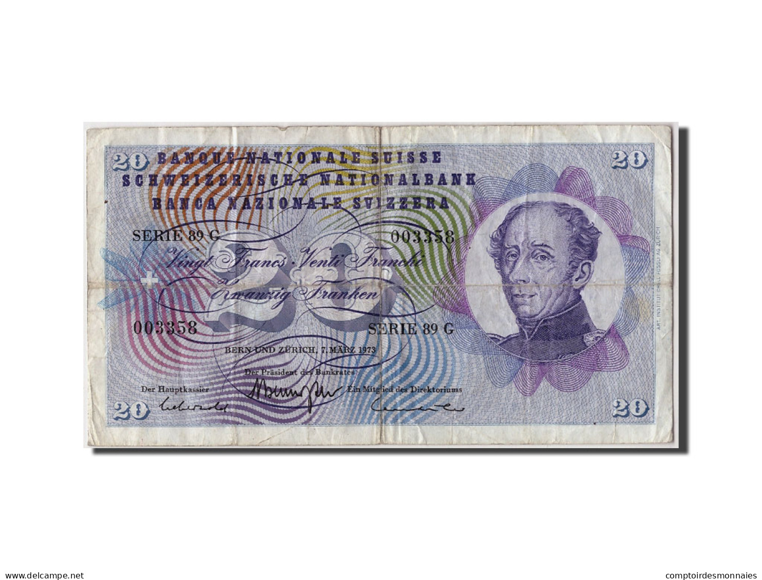 Billet, Suisse, 20 Franken, 1973, 1973-03-07, KM:46u, TB - Suisse