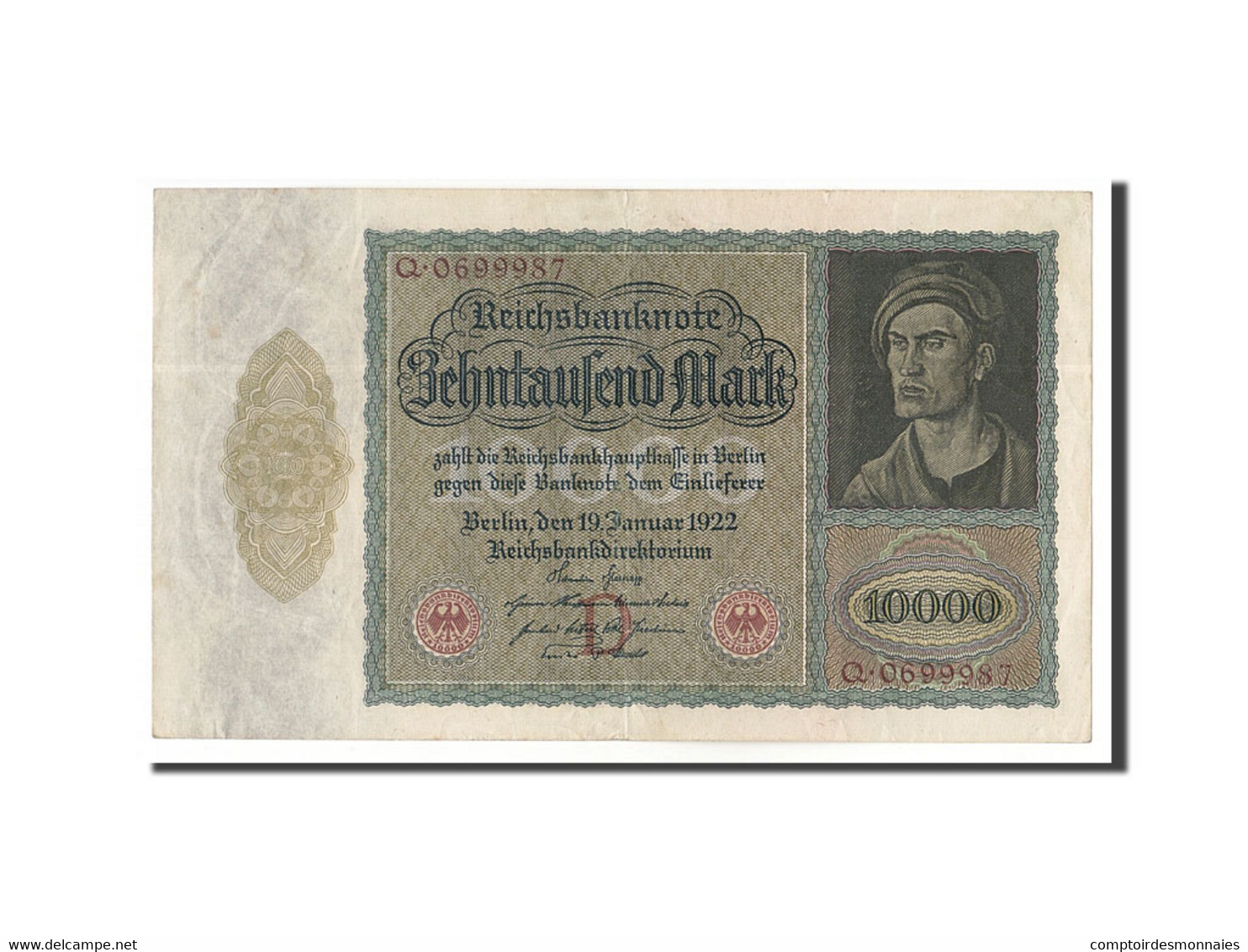 Billet, Allemagne, 10,000 Mark, 1922, 1922-01-19, KM:70, TTB+ - 10000 Mark
