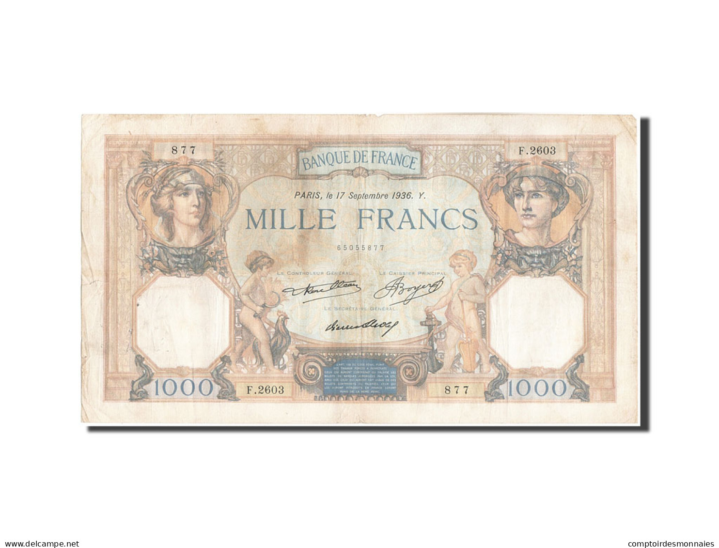 Billet, France, 1000 Francs, 1 000 F 1927-1940 ''Cérès Et Mercure'', 1936 - 1 000 F 1927-1940 ''Cérès Et Mercure''