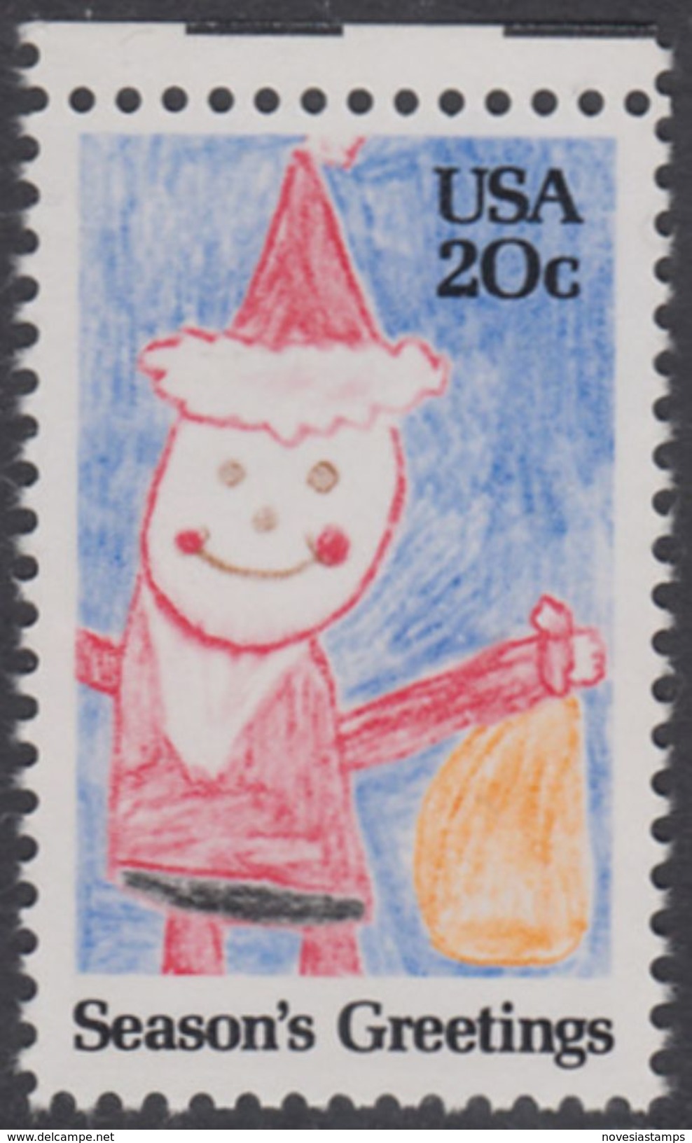 !a! USA Sc# 2108 MNH SINGLE W/ Top Margin - Santa Claus - Nuovi