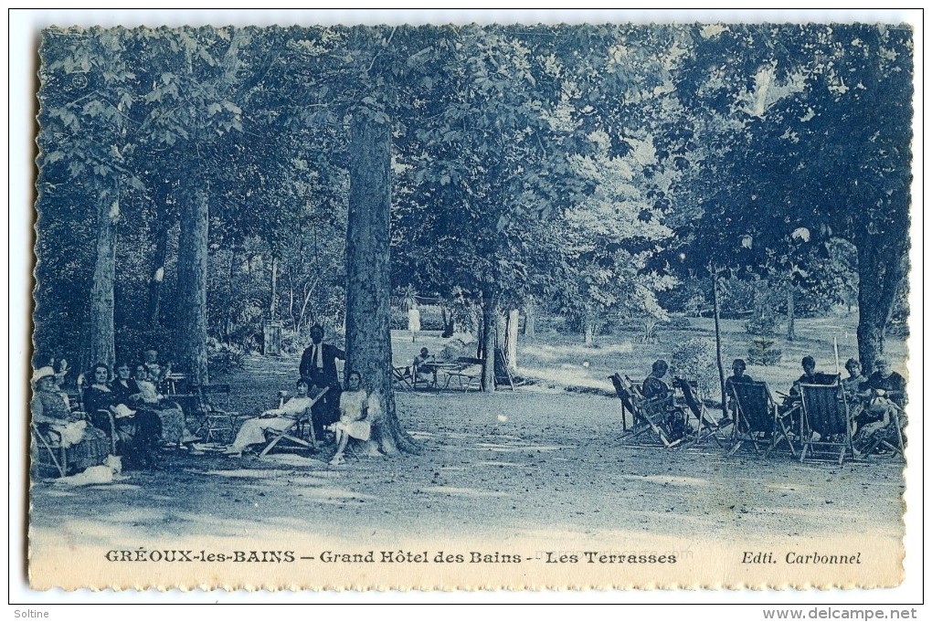 GRÉOUX-les-BAINS En 1924 - Grand Hôtel Des Bains - Les Terrasses - écrite Timbre Enlevé - 2 Scans - Autres & Non Classés