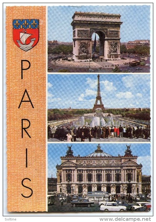 Souvenir De PARIS - Arc De Triomphe, Tour Eiffel Depuis Le Palais De Chaillot, L'Opéra - Dentelée Non écrite - 2 Scans - Multi-vues, Vues Panoramiques