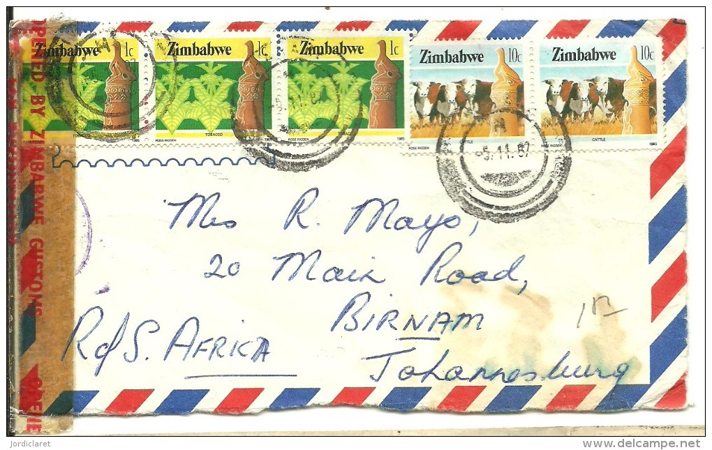 CARTA 1987 REGISTERED   ESCANER - Zimbabwe (1980-...)