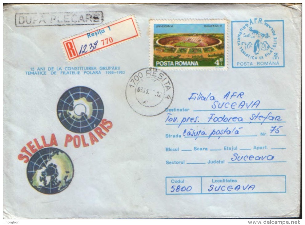 Romania - Postal Stationery Cover 1983 Used - 15 Years Of Thematic Philately Polar Group Formation - Stella Polaris - Événements & Commémorations