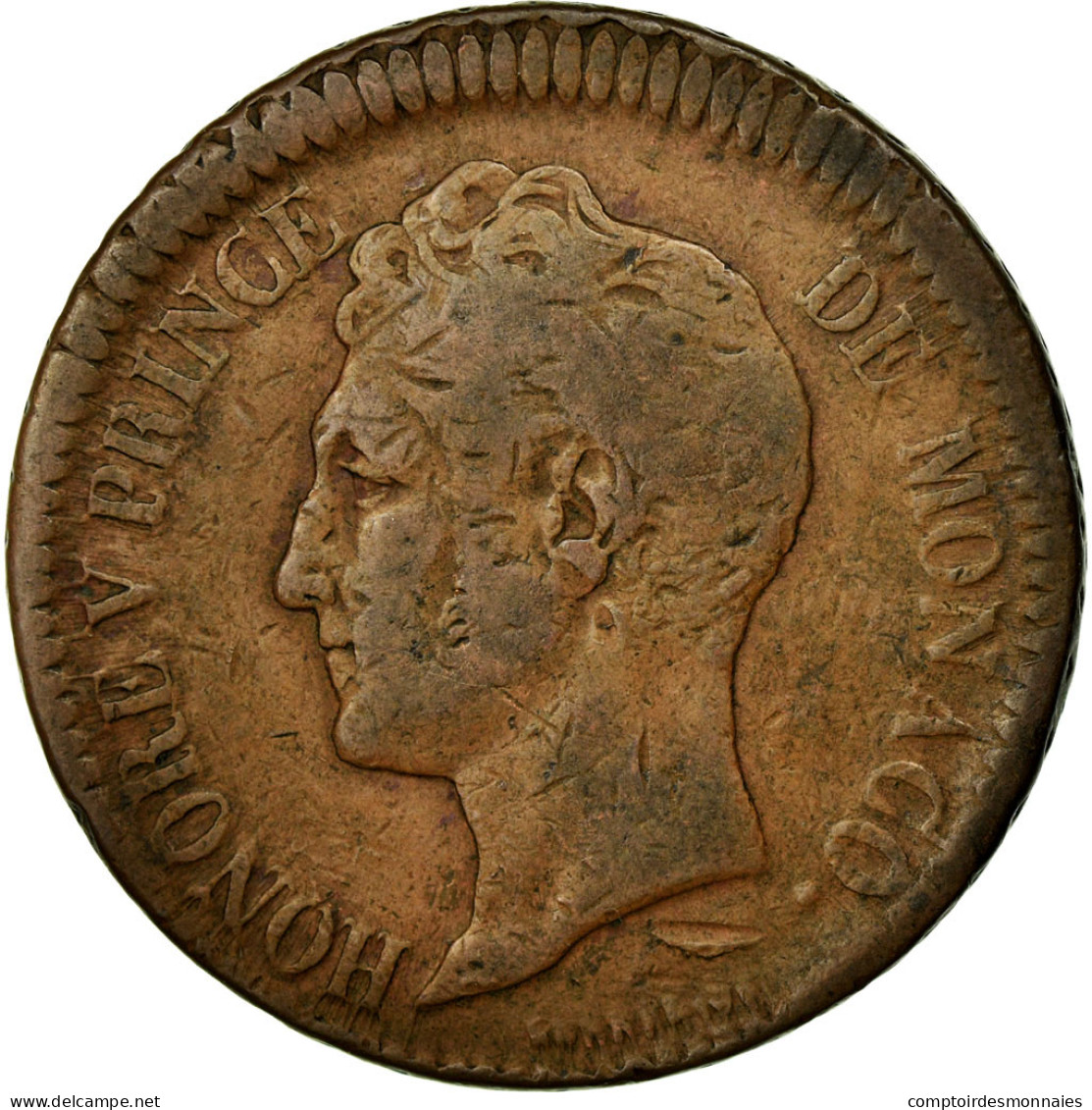 Monnaie, Monaco, Honore V, Decime, 1838, Monaco, TB, Cuivre, KM:97.1 - 1819-1922 Honoré V, Charles III, Albert I